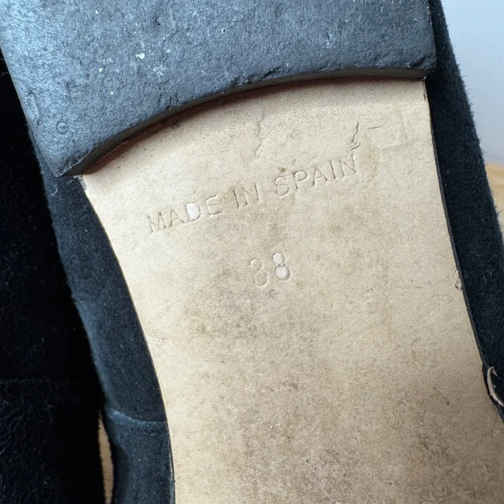L.K. Bennett Flats Women's 38 7.5 Black Cap Toe Ballet Suede Comfort Designer